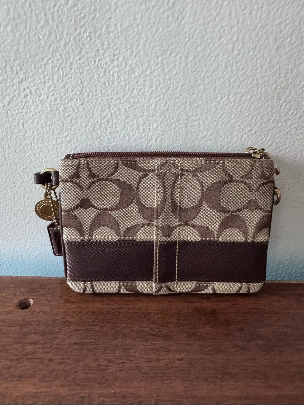 Coach Signature Canvas and Leather Wristlet in Brown